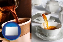 colorado map icon and pouring coffee and pouring tea