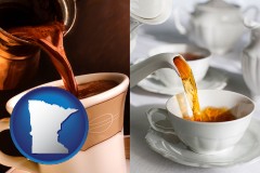 minnesota map icon and pouring coffee and pouring tea