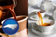 north-carolina map icon and pouring coffee and pouring tea