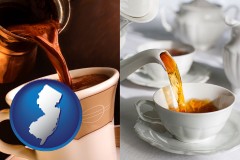 new-jersey map icon and pouring coffee and pouring tea