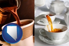 nevada map icon and pouring coffee and pouring tea