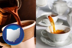 ohio map icon and pouring coffee and pouring tea