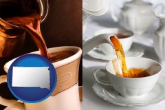 south-dakota map icon and pouring coffee and pouring tea