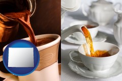 wyoming map icon and pouring coffee and pouring tea