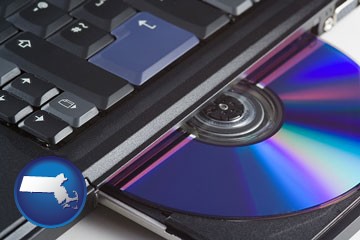 loading software into a laptop computer from a cd - with Massachusetts icon