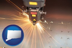 connecticut map icon and a laser cutting tool