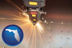 florida map icon and a laser cutting tool