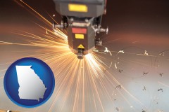 georgia map icon and a laser cutting tool