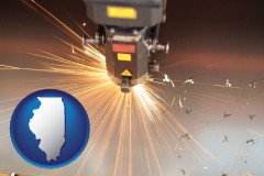 illinois map icon and a laser cutting tool
