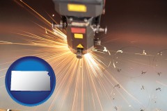 kansas map icon and a laser cutting tool