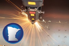 minnesota map icon and a laser cutting tool
