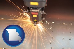 missouri map icon and a laser cutting tool