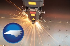 north-carolina map icon and a laser cutting tool