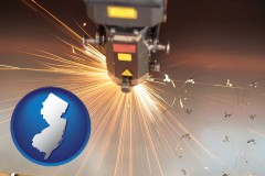 new-jersey map icon and a laser cutting tool