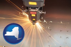 new-york map icon and a laser cutting tool