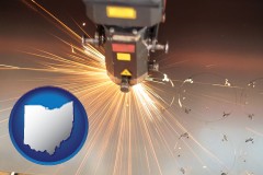 ohio map icon and a laser cutting tool