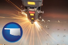 oklahoma map icon and a laser cutting tool
