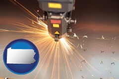 pennsylvania map icon and a laser cutting tool