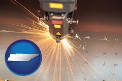 tennessee map icon and a laser cutting tool