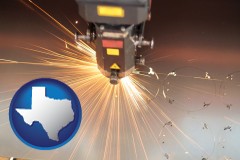 texas map icon and a laser cutting tool