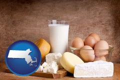 massachusetts map icon and dairy products