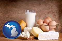 michigan map icon and dairy products