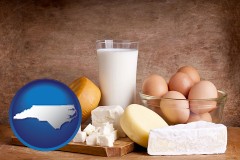 north-carolina map icon and dairy products