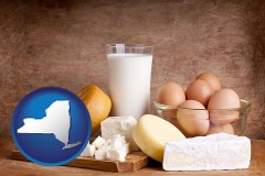 new-york map icon and dairy products