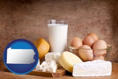 pennsylvania map icon and dairy products