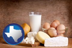 texas map icon and dairy products
