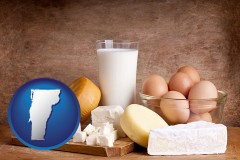 vermont map icon and dairy products