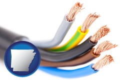 arkansas map icon and copper electrical wires in an insulated cable