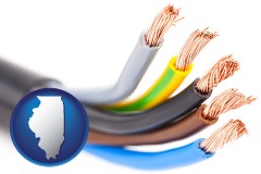 illinois map icon and copper electrical wires in an insulated cable