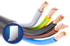 indiana map icon and copper electrical wires in an insulated cable