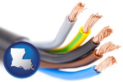 louisiana map icon and copper electrical wires in an insulated cable