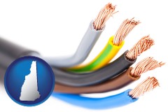 new-hampshire map icon and copper electrical wires in an insulated cable