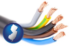 new-jersey map icon and copper electrical wires in an insulated cable