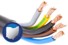 ohio map icon and copper electrical wires in an insulated cable