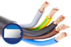 pennsylvania map icon and copper electrical wires in an insulated cable