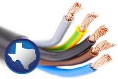 texas map icon and copper electrical wires in an insulated cable