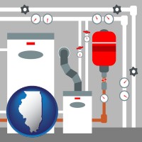 illinois map icon and a boiler room furnace