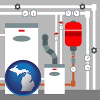 michigan map icon and a boiler room furnace