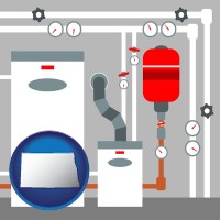 north-dakota map icon and a boiler room furnace