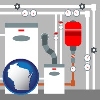 wisconsin map icon and a boiler room furnace