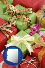 arizona map icon and wrapped holiday gifts