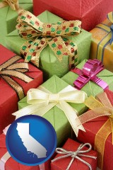 california map icon and wrapped holiday gifts