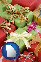 georgia map icon and wrapped holiday gifts