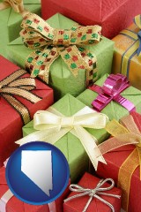 nevada map icon and wrapped holiday gifts