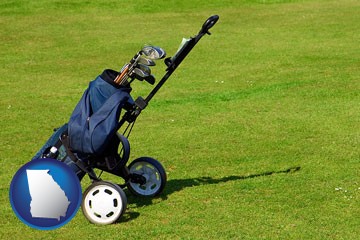 a golf bag on a green fairway - with Georgia icon