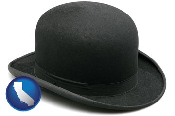a black bowler hat, isolated on white - with California icon